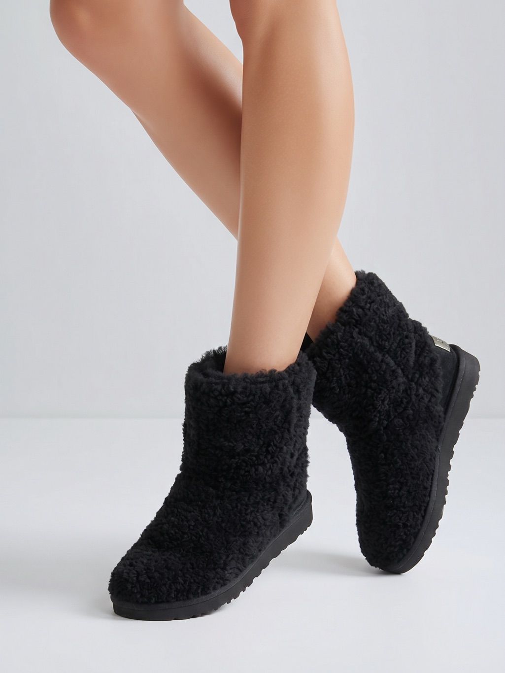 Ugg Australia Womens Black Boots Patten Lamb Fur & Uggpure 1006794 Size 6